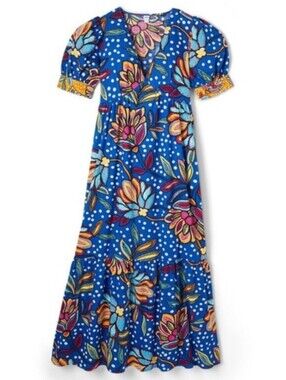 Tabitha Brown Target Blue Mixed Floral Polka Dot Puff Sleeve Dress With Pockets